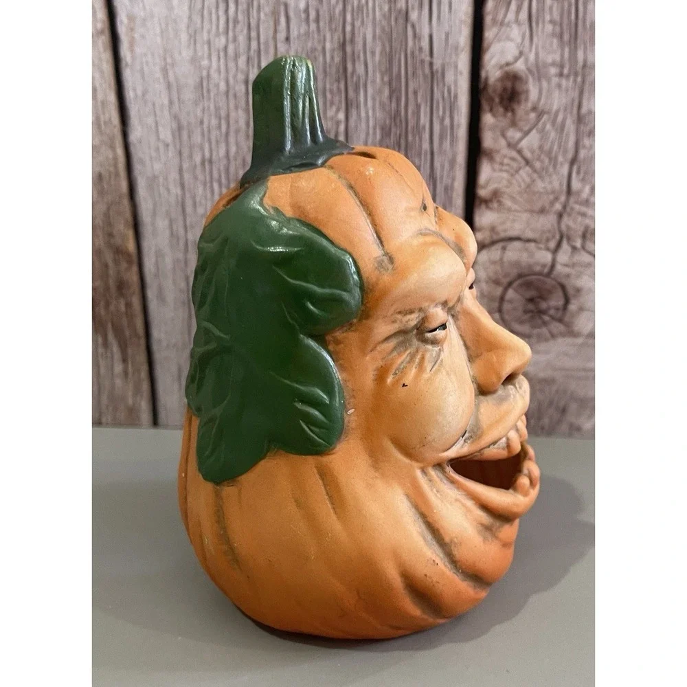 Vintage Halloween Ugly Face Pumpkin Jack o Lantern Votive Candle Holder Enesco